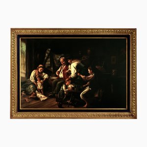 Rustic Figures, 1950s, Large Oil on Canvas