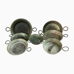 Pentole gratinate in rame, Francia, XIX secolo, set di 7