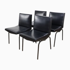 Chaises Vintage Édition Zol en Similicuir Noir et Métal, 1950s, Set de 4