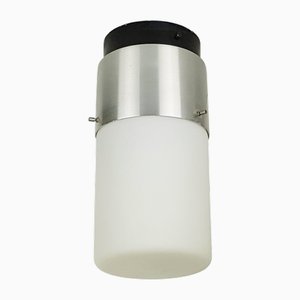 Plafón cilíndrico de vidrio opalino y metal negro de Bruno Gatta para Stilnovo, años 50