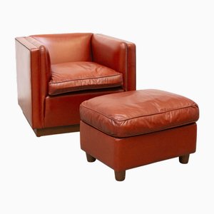 Ledersessel mit Fußhocker, 2er Set