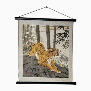 Mountain Tiger Embroidered Wall Decoration, Japan, 1970s