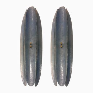 Blaue Mid-Century Stil Wandleuchten aus Muranoglas, Italien, 1995, 2er Set