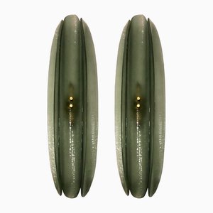 Appliques Style Mid-Century en Verre de Murano Vert, Italie, 1995, Set de 2