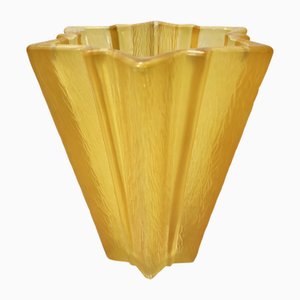 Art Deco Star Shaped Yellow Glass Vase by Pierre Davesn for Daum, 1940s