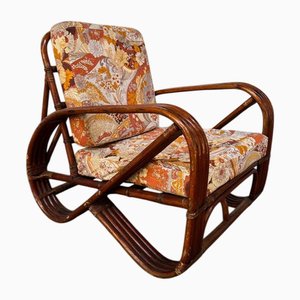 Sillón Pretzel italiano Mid-Century moderno de bambú con cojines originales al estilo de Paul Frankl, años 60