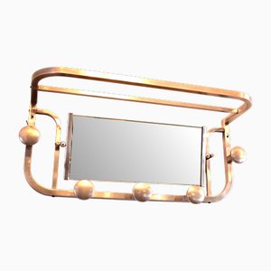 French Art Deco Aluminum Coat Rack with Mirror, 1940s