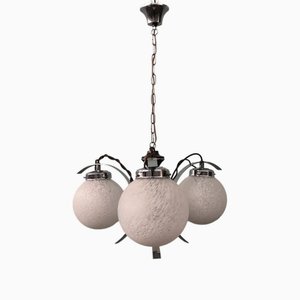 Vintage Italian Chandelier with Three Light Points in Glass Spheres, 1970s