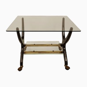 Art Deco Servierwagen aus Holz, Glas & Messing, Italien, 1950er