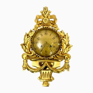 Orologio da parete in stile rococò in legno intagliato e dorato di Westerstrand, Svezia, anni '60