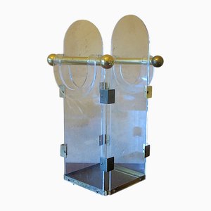 Umbrella Stand in Brass and Clear Acrylic, 1960s
