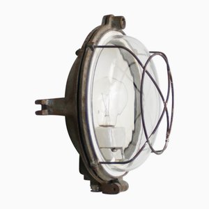Vintage French Industrial Wall Light in Cast Iron and Clear Glass