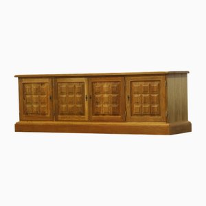 Danish Brutalist Light Oak Low Sideboard by Henning Kjærnulf, 1960s