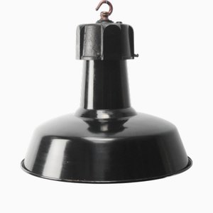 Vintage Factory Pendant Lamp in Black Enamel and Cast Iron by GAL