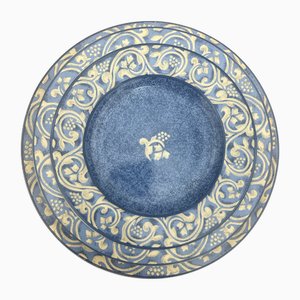 Platos con bandera azul de gres real. Juego de 42