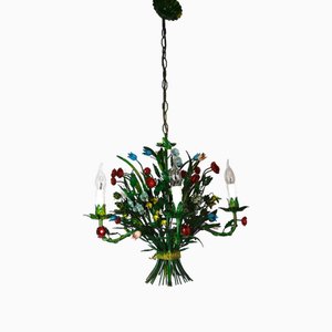 Italian Florentine Metal Flower Chandelier, 1960s