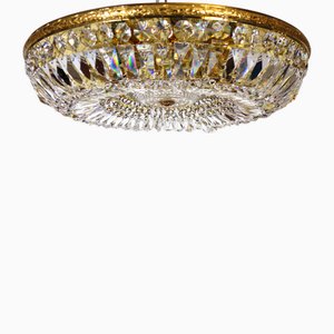 Antique Brass & Lead Crystal Ceiling Lamp from Palwa, 1960s