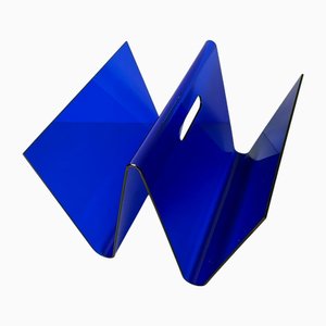 Space Age Italian Blue Acrylic glass Magazine Rack, 1970s