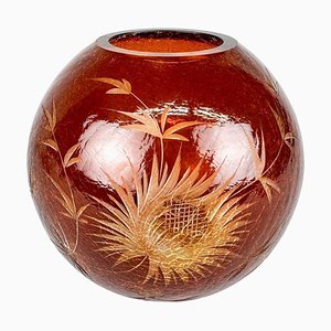 Crackle and Hand Cut Glass Vase, 1970s
