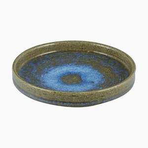 Piatto in ceramica verde e blu di Palshus, anni '60
