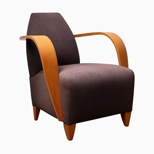Fauteuil Club avec Accoudoirs en Contreplaqué et Tapisserie d'Ameublement Original, Espagne, 1980