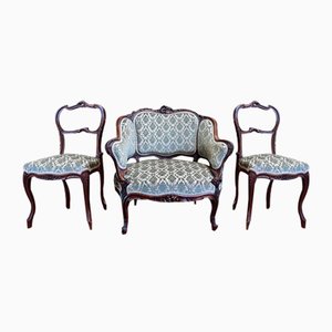Louis Xv Bergere Style Armchair and Chairs, Set of 3