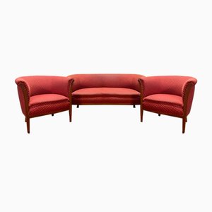 Art Deco Period Living Room Sofa and Armchairs, Set of 3
