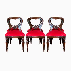 English Napoleon Iii Red Velvet Chairs, Set of 6