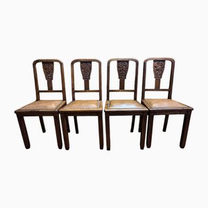Art Deco Chairs with Leather Seats, Set of 4