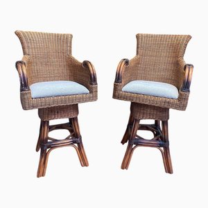 Tabourets de Bar Pivotants en Osier et Rotin, Set de 2
