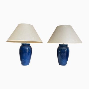 Blue Earthenware Table Lamps, Set of 2