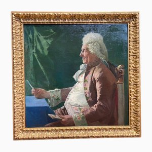 Giuseppe Puricelli, The Card Player, Oil on Canvas, Framed