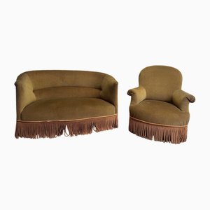 Englisches Sofa & Basket Sessel Set