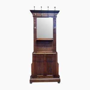 Cloakroom Coat Rack in Walnut and Brass, 1900s