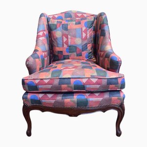 Poltrona Bergère Wingback in stile Luigi XV con rivestimento Art Deco