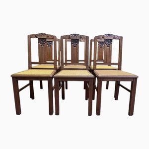 Art Deco Chairs in Oak and Cane, Set of 6