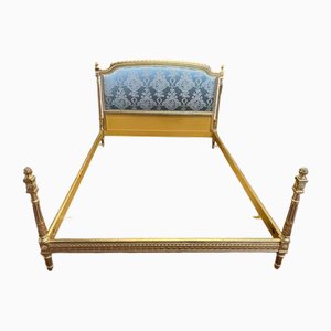 Louis XVI Style Bed in Gilded Wood and Silk