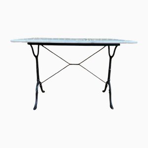 Tavolo da bistrò in ghisa nera e marmo