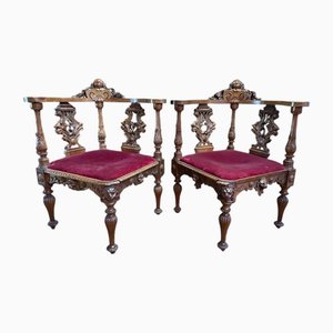 Set of Italian Carved Wood Armchairs