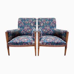 Set of Louis Xvi Style Bergere Armchairs with Flowers