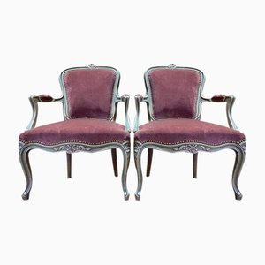 Set of Louis Xv Style Cabriolet Armchairs in Velvet