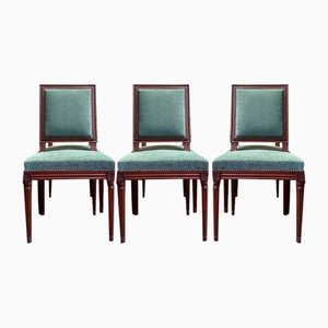 Louis Xvi Style Green Velvet Chairs, Set of 6