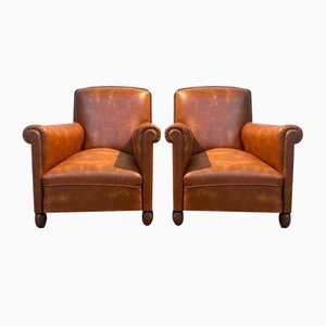 Set of Faux Leather Club Armchairs
