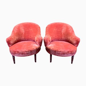 Set of Orange Velvet Toad Armchairs