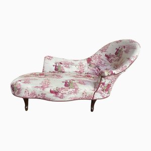 Napoleon III Chaise Lounge in Toile De Jouy