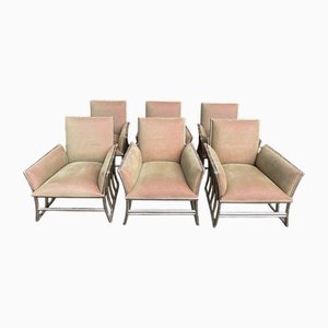 Bergere Armchairs in Silver Bamboo and Velvet, Set of 6
