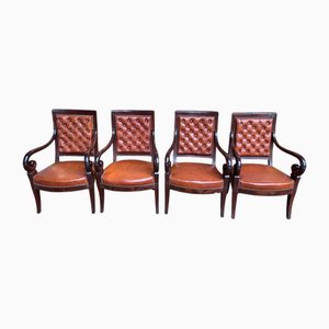 Restoration Armchairs in Leather and Mahogany