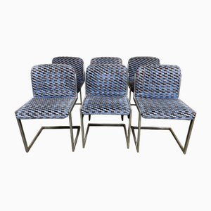 Stainless Steel and Velvet Chairs, 1970s, Set of 6