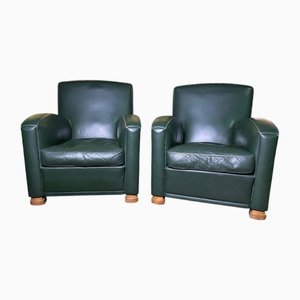 Fauteuil en Cuir Vert de Poltrona Frau, 1970s, Set de 2