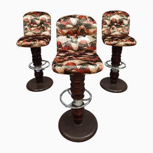 Vintage French Swivel Barstools with Graphic Print, Set of 3